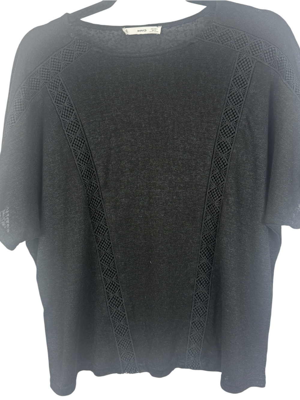MANGO MNG Black Crochet Lace Trim Knit Dolman Top Large